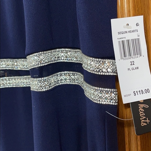 Women’s Formal Dress Sizes 20 22 Sequin Hearts Sheath Navy Embellished Gown Prom - Picture 5 of 16